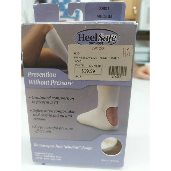 NOS Heel Safe DVT Hose mediun white knee hi heeless Short Leg - Picture 1 of 8
